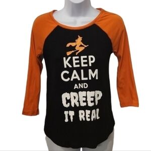 Wound Up Keep Calm and Creep It Real Baseball Halloween Baby Tee